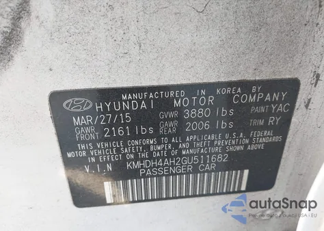 2016 Hyundai Elantra Sport z USA, uszkodzony, nr VIN KMHDH4AH2GU511682